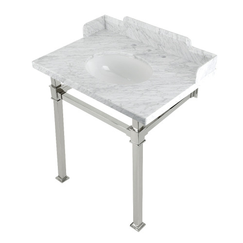 Kingston Brass LMS30MOQ6 Viceroy 30" Carrara Marble Console Sink with Stainless Steel Legs, Marble White/Polished Nickel