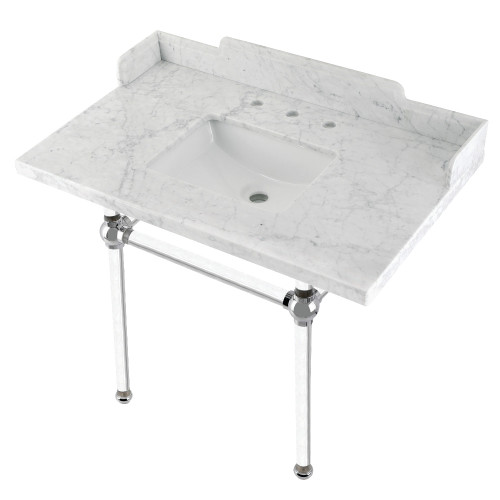 Kingston Brass LMS3630MASQ1 Pemberton 36" Carrara Marble Console Sink with Acrylic Legs, Marble White/Polished Chrome