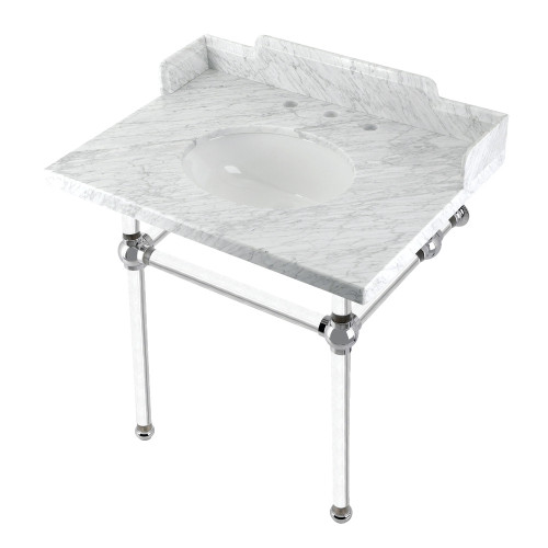 Kingston Brass LMS3030MA1 Pemberton 30" Carrara Marble Console Sink with Acrylic Legs, Marble White/Polished Chrome