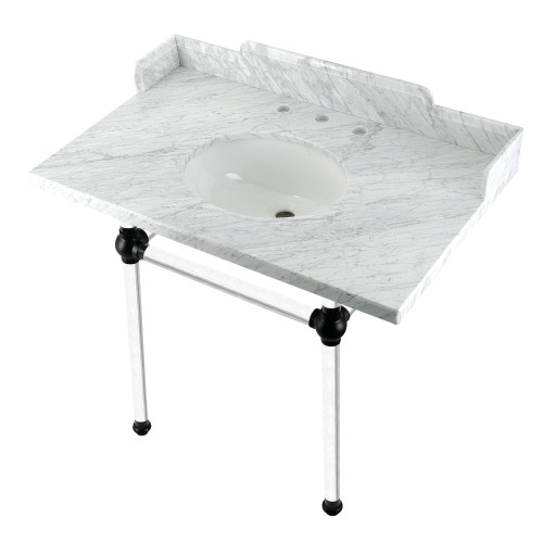 Kingston Brass LMS3630MA0 Pemberton 36" Carrara Marble Console Sink with Acrylic Legs, Marble White/Matte Black