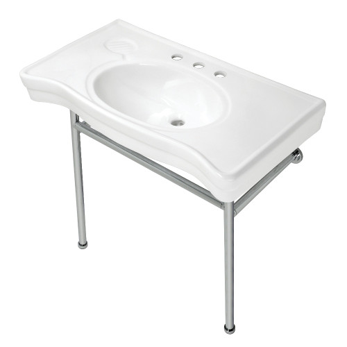 Kingston Brass Fauceture VPB28140W81 Bristol 36" Ceramic Console Sink with Stainless Steel Legs, White/Polished Chrome