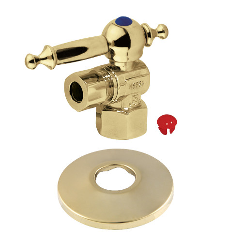 Kingston Brass CC43102TLK 1/2-Inch FIP X 3/8-Inch OD Comp Quarter-Turn Angle Stop Valve with Flange, Polished Brass