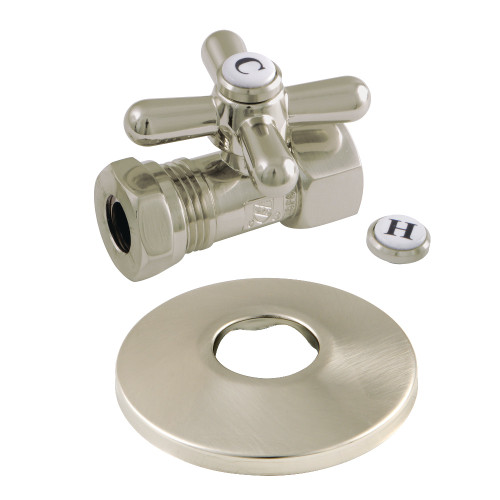 Kingston Brass CC44158XK 1/2" FIP x 1/2" or 7/16" Slip Joint Quarter-Turn Straight Stop Valve with Flange, Brushed Nickel