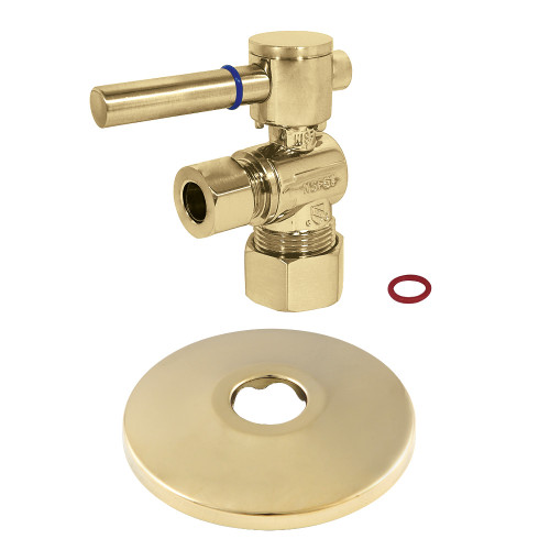 Kingston Brass CC53302DLK 5/8-Inch X 3/8-Inch OD Comp Quarter-Turn Angle Stop Valve with Flange, Polished Brass