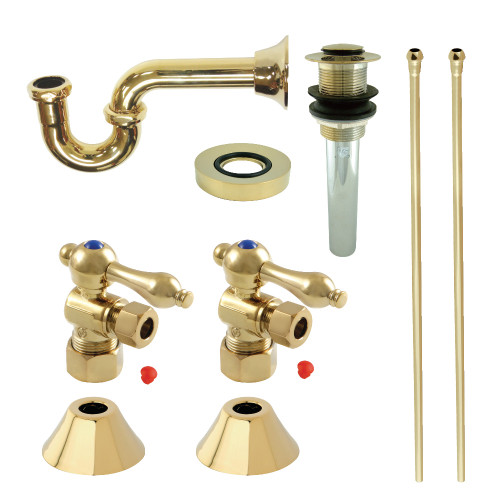 Kingston Brass CC53302VKB30 Traditional Plumbing Sink Trim Kit with P-Trap and Drain, Polished Brass