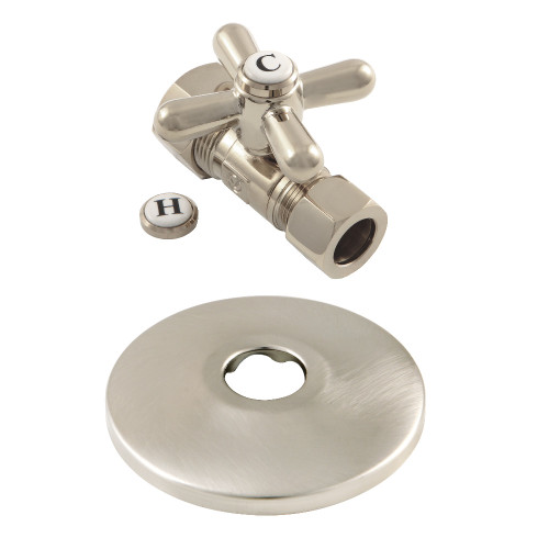 Kingston Brass CC44458XK 5/8-Inch OD X 1/2-Inch OD Comp Quarter-Turn Straight Stop Valve with Flange, Brushed Nickel