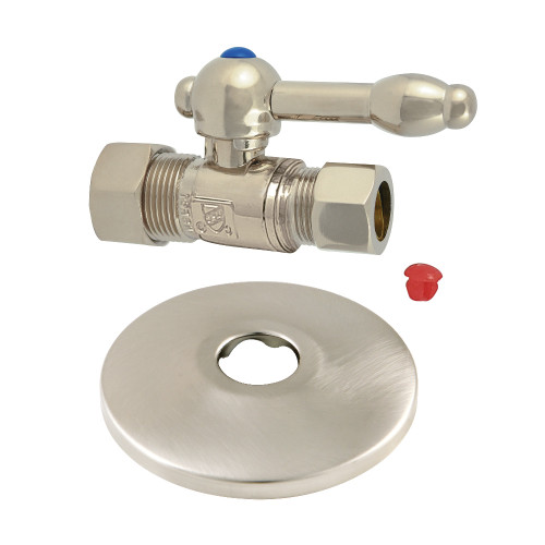 Kingston Brass CC44458KLK 5/8-Inch OD X 1/2-Inch OD Comp Quarter-Turn Straight Stop Valve with Flange, Brushed Nickel