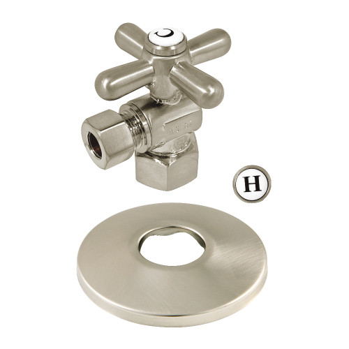 Kingston Brass CC43108XK 1/2" FIP x 3/8" OD Comp Quarter-Turn Angle Stop Valve with Flange, Brushed Nickel