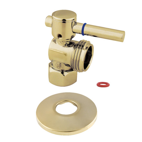 Kingston Brass CC13002DLK 1/2-Inch IPS X 3/4-Inch Hose Thread Quarter-Turn Angle Stop Valve with Flange, Polished Brass