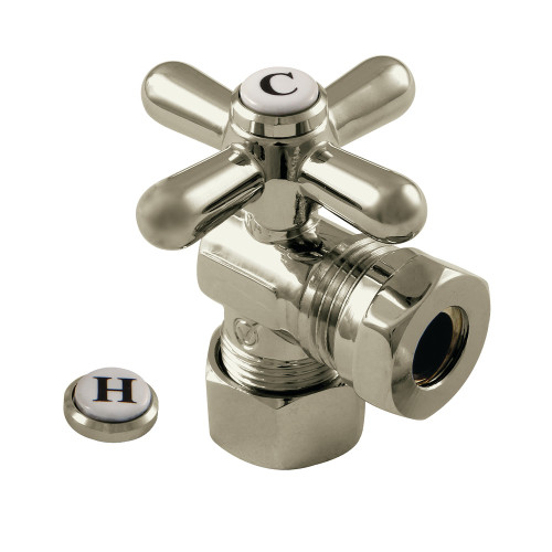 Kingston Brass CC54308X 5/8" OD Comp X 1/2" or 7/16" Slip Joint Angle Stop Valve, Brushed Nickel