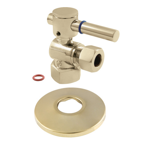 Kingston Brass CC44402DLK 1/2-Inch FIP X 1/2-Inch OD Comp Quarter-Turn Angle Stop Valve with Flange, Polished Brass