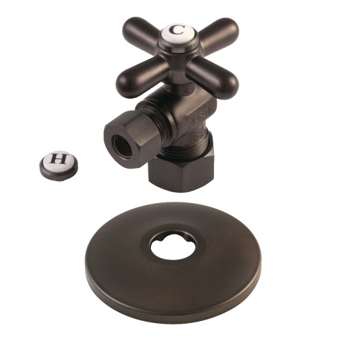 Kingston Brass CC53305XK 5/8-Inch X 3/8-Inch OD Comp Quarter-Turn Angle Stop Valve with Flange, Oil Rubbed Bronze