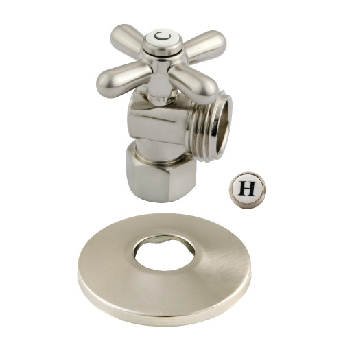 Kingston Brass CC13008XK 1/2-Inch IPS X 3/4-Inch Hose Thread Quarter-Turn Angle Stop Valve with Flange, Brushed Nickel