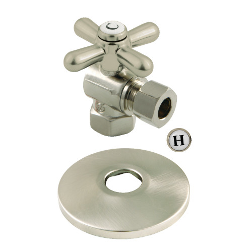 Kingston Brass CC33108XK 3/8" IPS X 3/8" OD Comp Quarter-Turn Angle Stop Valve with Flange, Brushed Nickel