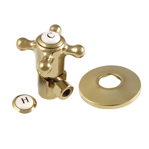 Kingston Brass CD43302BXK 1/2"IPS x 3/8"O.D. Anti-Seize Deluxe Quarter-Turn Ceramic Hardisc Cartridge Angle Stop with Flange, Polished Brass