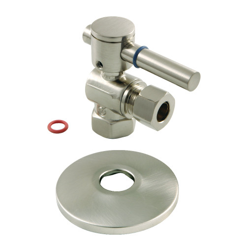 Kingston Brass CC33108DLK 3/8" IPS X 3/8" OD Comp Quarter-Turn Angle Stop Valve with Flange, Brushed Nickel