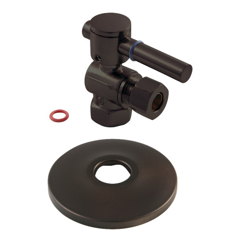 Kingston Brass CC33105DLK 3/8" IPS X 3/8" OD Comp Quarter-Turn Angle Stop Valve with Flange, Oil Rubbed Bronze