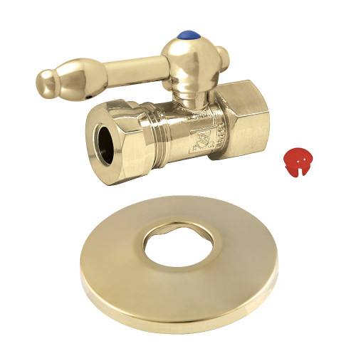 Kingston Brass CC44152KLK 1/2-Inch FIP X 1/2-Inch or 7/16-Inch Slip Joint Quarter-Turn Straight Stop Valve with Flange, Polished Brass