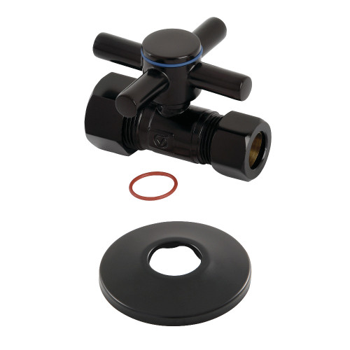 Kingston Brass CC44450DXK 5/8" OD X 1/2" OD Comp Quarter-Turn Straight Stop Valve with Flange, Matte Black