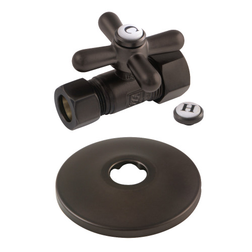 Kingston Brass CC44455XK 5/8-Inch OD X 1/2-Inch OD Comp Quarter-Turn Straight Stop Valve with Flange, Oil Rubbed Bronze