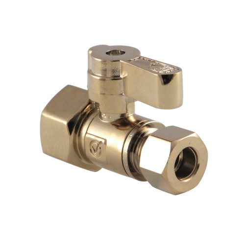 Kingston Brass KF4315PB 1/2" FIP X 3/8" OD Comp Straight Stop Valve, Polished Brass