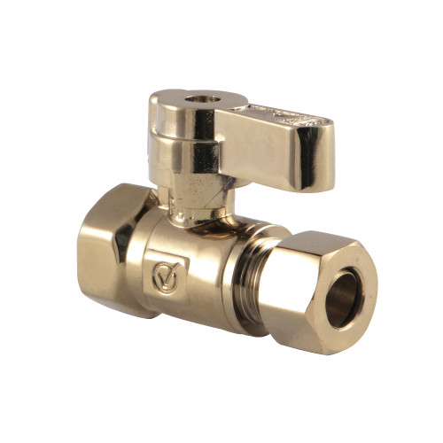 Kingston Brass KF3315PB 3/8" FIP X 3/8" OD Comp Straight Stop Valve, Polished Brass