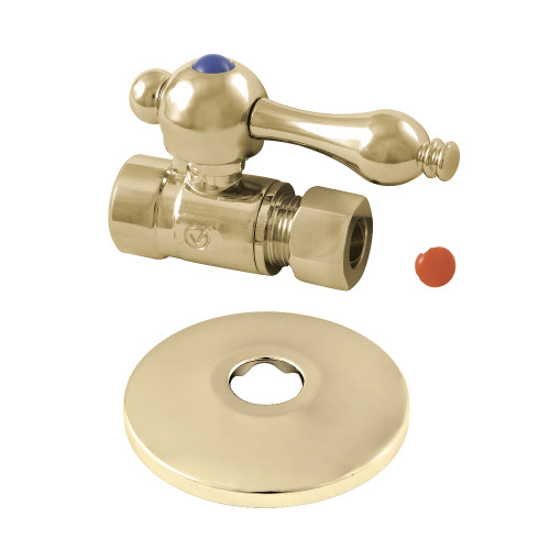 Kingston Brass CC43252K 1/2-Inch Sweat 3/8-Inch O.D. Comp Straight Stop Valve with Flange, Polished Brass