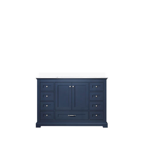 Lexora LD342248SEWQ000 Dukes 48" Navy Blue Single Vanity Cabinet, White Quartz Top, White Square Sink and no Mirror