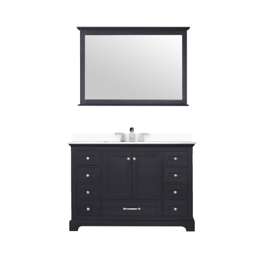 Lexora LD342248SGWQM46F Dukes 48" Espresso Single Vanity Cabinet, White Quartz Top, White Square Sink and 46" Mirror w/ Faucet