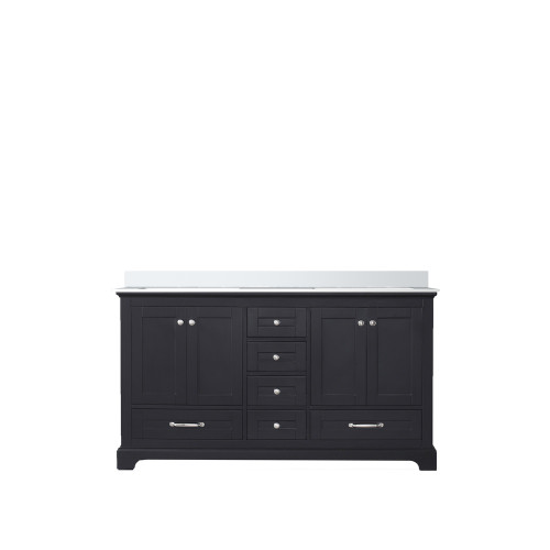 Lexora Dukes 60" Espresso Double Vanity Cabinet, White Quartz Top, White Square Sinks and no Mirror