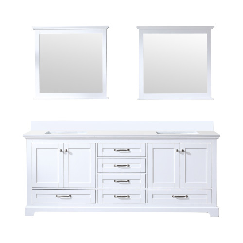 Lexora LD342280DAWQM30 Dukes 80" White Double Vanity Cabinet, White Quartz Top, White Square Sinks and 30" Mirrors