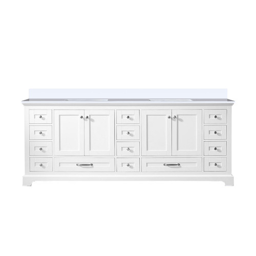 Lexora LD342284DAWQ000 Dukes 84" White Double Vanity Cabinet, White Quartz Top, White Square Sinks and no Mirror