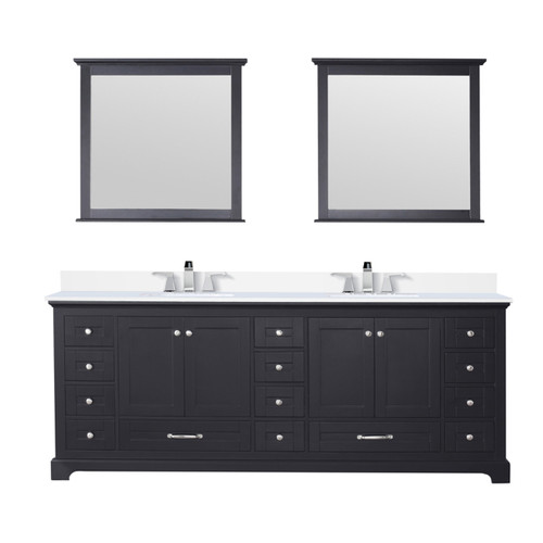 Lexora LD342284DGWQM34F Dukes 84" Espresso Double Vanity Cabinet, White Quartz Top, White Square Sinks and 34" Mirrors w/ Faucets