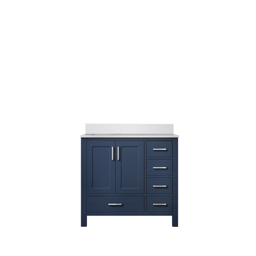Lexora LJ342236SEWQ000L Jacques 36" Navy Blue Single Vanity Cabinet, White Quartz Top, White Square Sink and no Mirror - Left Version