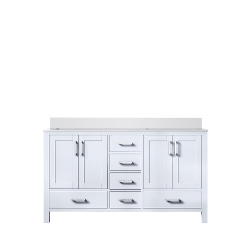 Lexora Jacques 60" White Double Vanity Cabinet, White Quartz Top, White Square Sinks and no Mirror