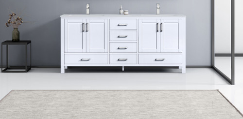 Lexora  LJ342272DAWQ000 Jacques 72" White Double Vanity, White Quartz Top, White Square Sinks and no Mirror