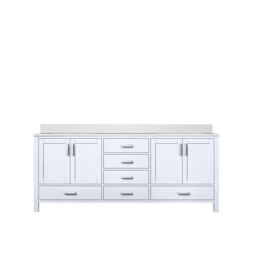 Lexora Jacques 80" White Double Vanity Cabinet, White Quartz Top, White Square Sinks and no Mirror