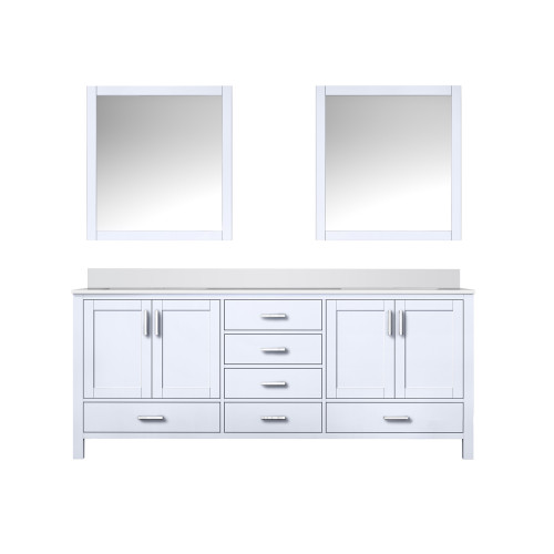Lexora LJ342280DAWQM30 Jacques 80" White Double Vanity Cabinet, White Quartz Top, White Square Sinks and 30" Mirrors