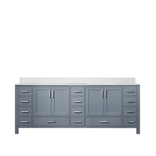Lexora LJ342284DBWQ000 Jacques 84" Dark Grey Double Vanity Cabinet, White Quartz Top, White Square Sinks and no Mirror Lexora LJ342284DBWQ000 Jacques 84" Dark Grey Double Vanity Cabinet, White Quartz Top, White Square Sinks and no Mirror