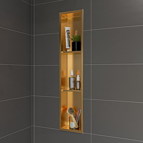 Alfi ABNP0836-BG 8" x 36" Brushed Gold PVD Stainless Steel Vertical Triple Shelf Shower Niche