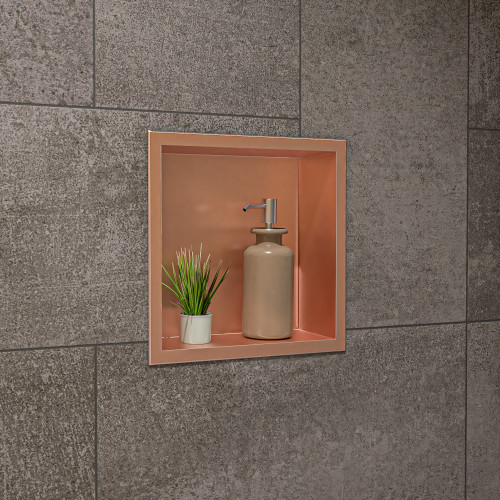 ALFI 12" x 12" Brushed Copper PVD Stainless Steel Square Single Shelf Shower Niche - ABNP1212-BC