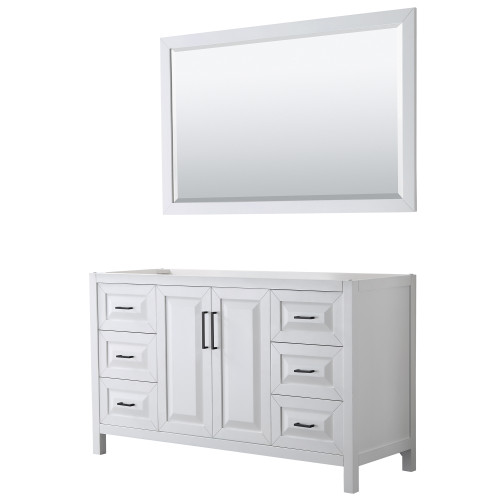 Wyndham WCV252560SWBCXSXXM58 Daria 60 Inch Single Bathroom Vanity in White, No Countertop, No Sink, Matte Black Trim, 58 Inch Mirror