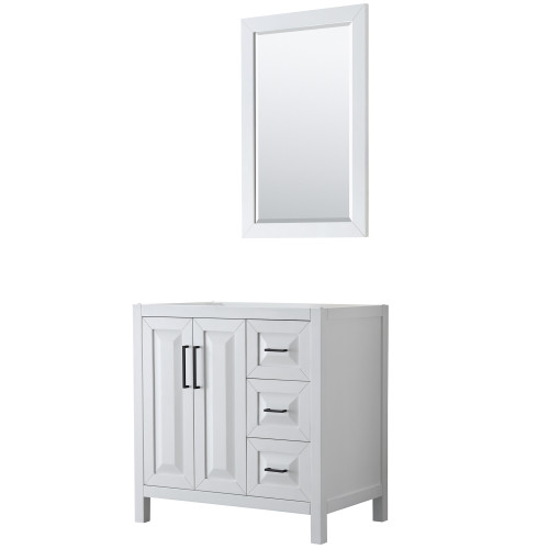 Wyndham WCV252536SWBCXSXXM24 Daria 36 Inch Single Bathroom Vanity in White, No Countertop, No Sink, Matte Black Trim, 24 Inch Mirror
