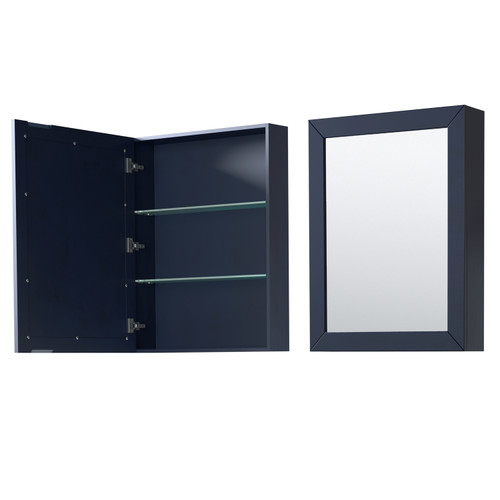 Wyndham WCV252572DBBWCUNSMED Daria 72 Inch Double Bathroom Vanity in Dark Blue, White Cultured Marble Countertop, Undermount Square Sinks, Matte Black Trim, Medicine Cabinets