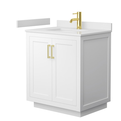 Wyndham WCF292930SWGWCUNSMXX Miranda 30 Inch Single Bathroom Vanity in White, White Cultured Marble Countertop, Undermount Square Sink, Brushed Gold Trim