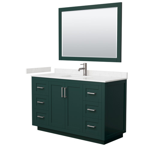 Wyndham WCF292954SGEC2UNSM46 Miranda 54 Inch Single Bathroom Vanity in Green, Carrara Cultured Marble Countertop, Undermount Square Sink, Brushed Nickel Trim, 46 Inch Mirror
