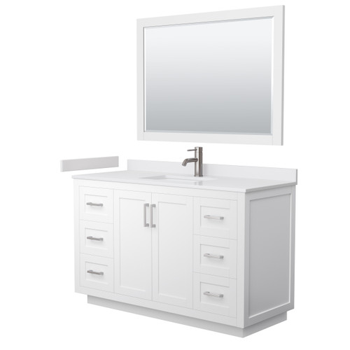 Wyndham WCF292954SWHWCUNSM46 Miranda 54 Inch Single Bathroom Vanity in White, White Cultured Marble Countertop, Undermount Square Sink, Brushed Nickel Trim, 46 Inch Mirror
