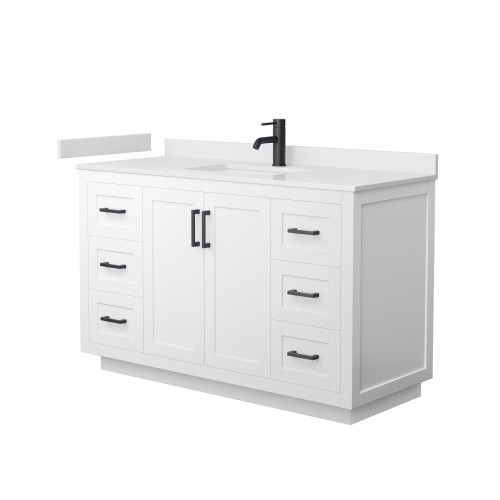 Wyndham WCF292954SWBWCUNSMXX Miranda 54 Inch Single Bathroom Vanity in White, White Cultured Marble Countertop, Undermount Square Sink, Matte Black Trim