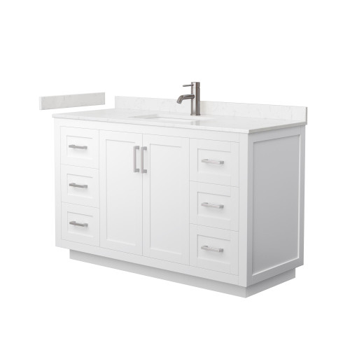 Wyndham WCF292954SWHC2UNSMXX Miranda 54 Inch Single Bathroom Vanity in White, Carrara Cultured Marble Countertop, Undermount Square Sink, Brushed Nickel Trim