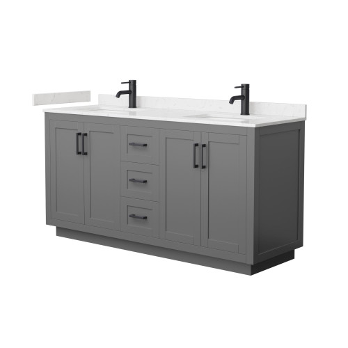 Wyndham WCF292966DGBC2UNSMXX Miranda 66 Inch Double Bathroom Vanity in Dark Gray, Carrara Cultured Marble Countertop, Undermount Square Sinks, Matte Black Trim